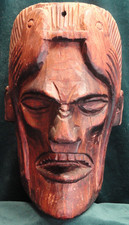 Vintage Hand Carved Wood Mask Maya Chief or Leader Crowned by Two Quetzal Birds