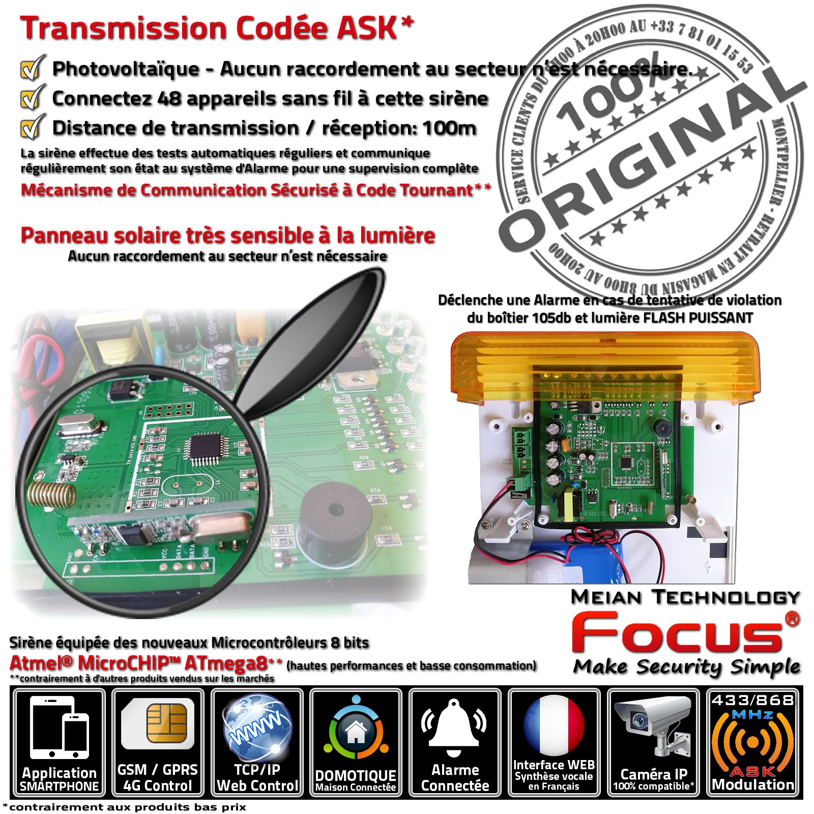 Sirène extérieure flash MD-326R étanche avec alerte sonore Protectoris