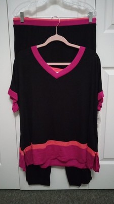Secret Treasures Plus Womens Colorblock Rayon Top & Capri PJ Lounge Set 2X/3X