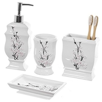  4 Piece Bathroom Accessories Set - Includes Decorative Soap Dish and 