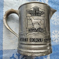 Vintage The White Horse Cellar Scotch Whiskey Metal Tankard Pitcher Mug 1742