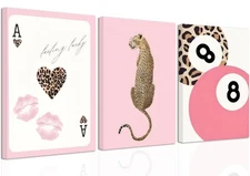 Cheetah Trendy Wall Art Set of 3 Preppy Leopard Canvas Print for College Apar...