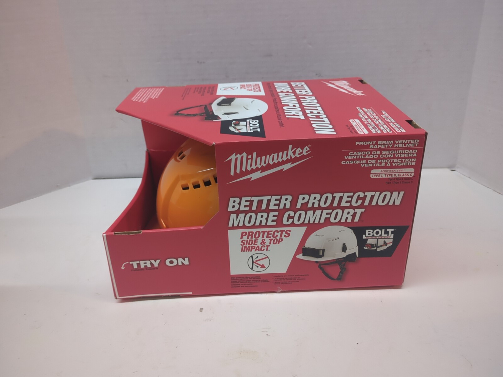 Milwaukee Orange Front Brim Vented Helmet With Bolt Class C 48-73-1332