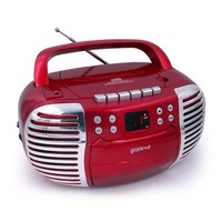 Groov-e Retro Boombox CD Player Stereo Cassette Tape & FM Radio Portable Red
