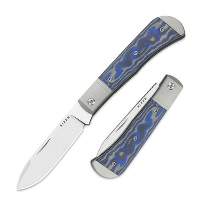 KIZER Trestle D Nitro-V Aluminum & Blue & Grey Micarta Taschenmesser V3760A2