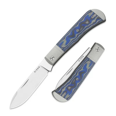 KIZER Trestle D Nitro-V Aluminum & Blue & Grey Micarta Taschenmesser V3760A2 - Bild 1 von 4