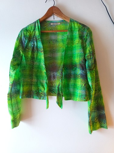 Paloma Wool Green Plaid Tie Front Cotton Cropped Selena Blouse Long Sleeve Small