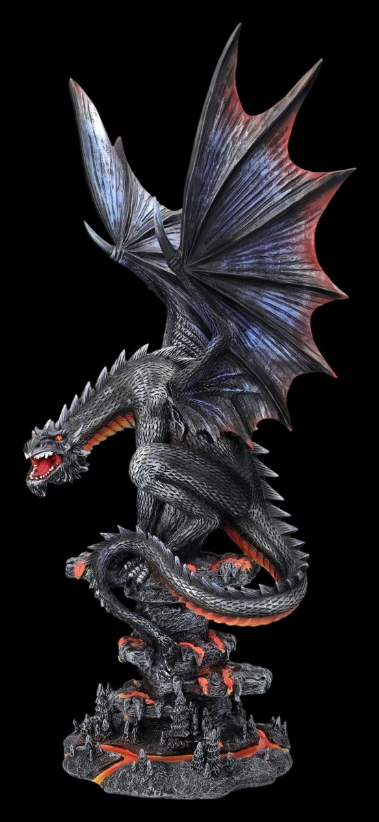 Fantasy Gothic Dragon Deko Statue Statuette Hand Painted 48 cm