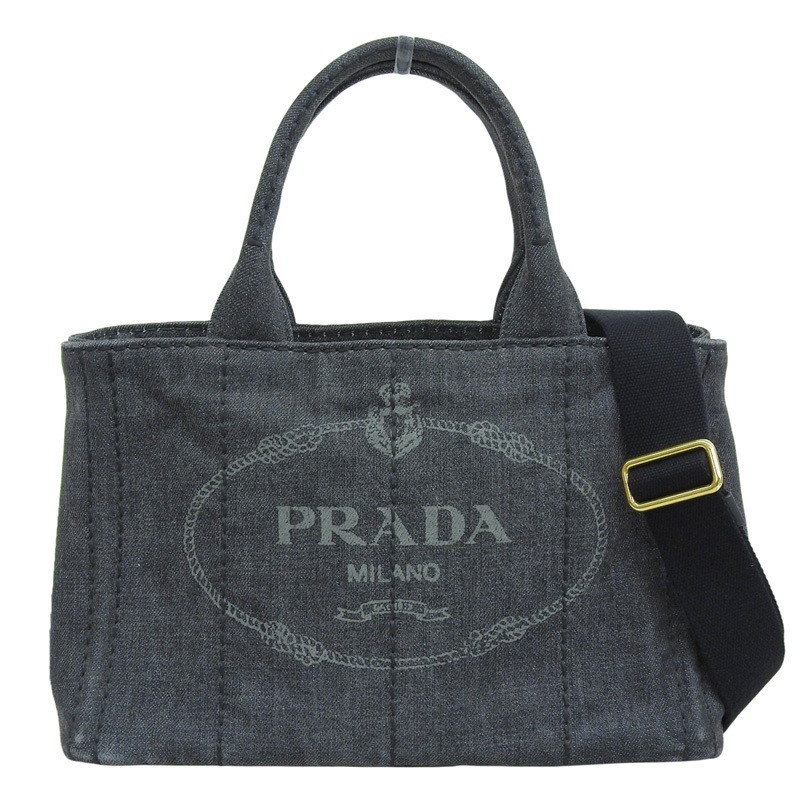 PRADA Canapa 2WAY Bag Handbag Shoulder Bag Denim Black 1BG439 Used  OB2767 from