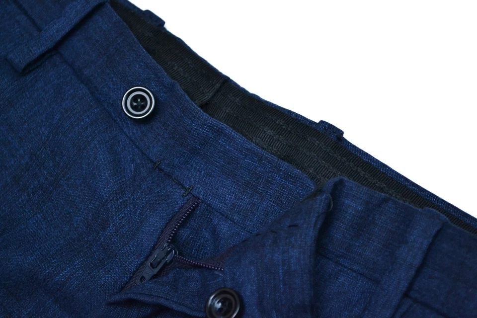 Calça social masculina xadrez azul Kiton 100% lã tamanho 52 R fabricada na Itália - Imagem 3 de 4