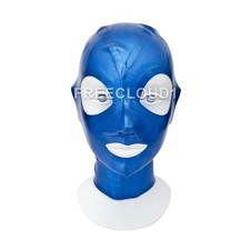 Blue Latex Hood with Back Zip Open Mouth and Eyes Rubber Mask Halloween 0.4mm