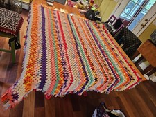 Vintage Handmade Crochet Granny Square Afghan Throw Blanket Multicolor 50x54