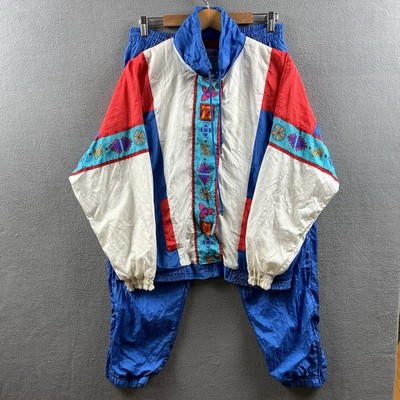 Vintage Casual Isle Windbreaker Track Suit Womens Small Petite Color Block 80s