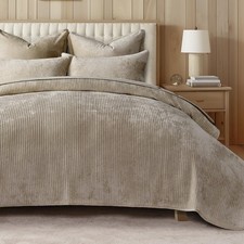 Striped Channel Velvet Quilt Set, King Size, Urban Taupe