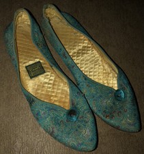 Daniel Green Comfy Slippers Womens 8-8.5 Blue Peacock Colors 2A80 1940s-50s