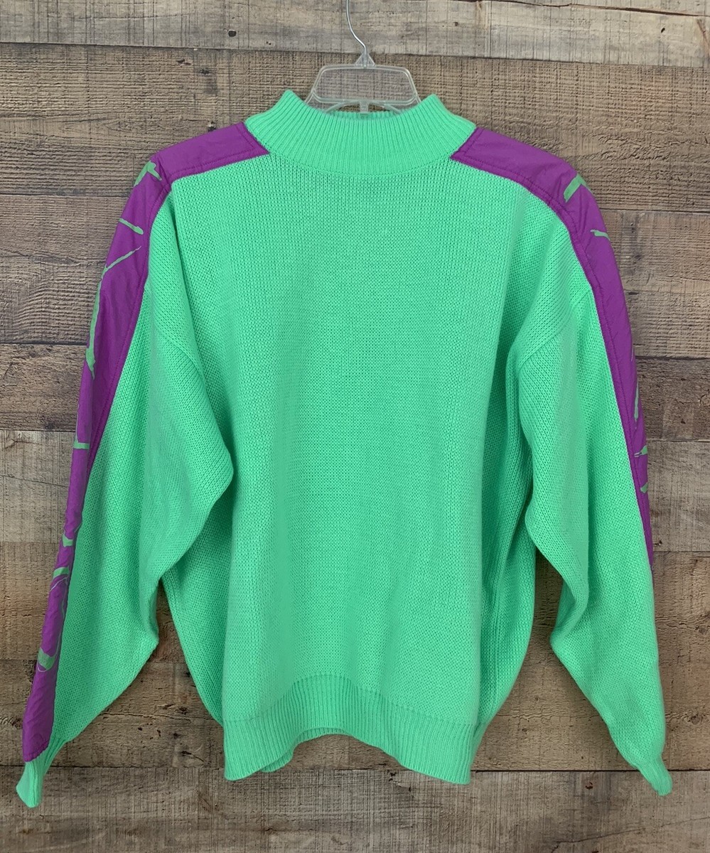 Vintage Ocean Pacific Mens Knit Neon Graphic Oversized Sweater L 