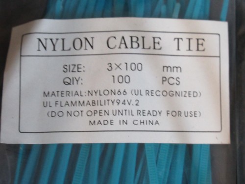 NEW 300 pcs 4" INDUSTRIAL BLUE NYLON 66 CABLE ZIP TIES Sealed 3 x 100 mm - Picture 3 of 4