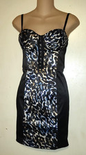 Guess Corset Dress Sz 2 Black Blue Bodycon Bustier Coquette Animal Print Stretch