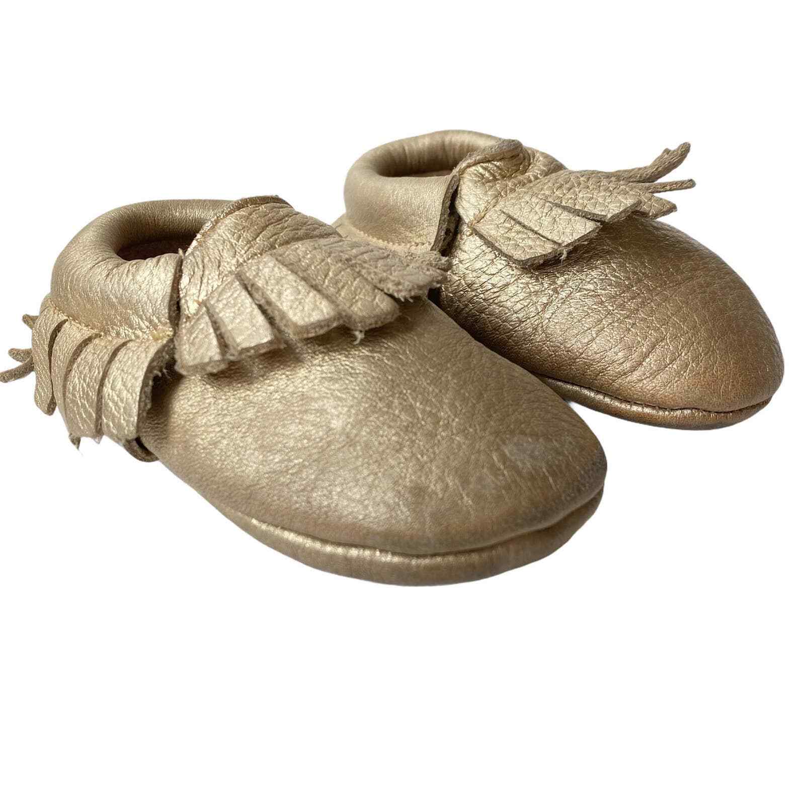SAOLA MOCASSINO scarpe culla suola morbida frange pelle oro FP Dupes 6 12 mesi 4 neonati
