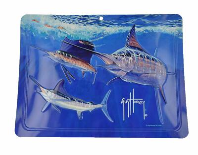 Enseigne Métal Guy Harvey – Dauphin Et Poisson Tropical – 17x12 Pouces – Neuf