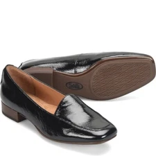 Sofft Eldyn Loafers Sz 7.5 Black Patent Leather Stacked Heel Lightweight Slip On