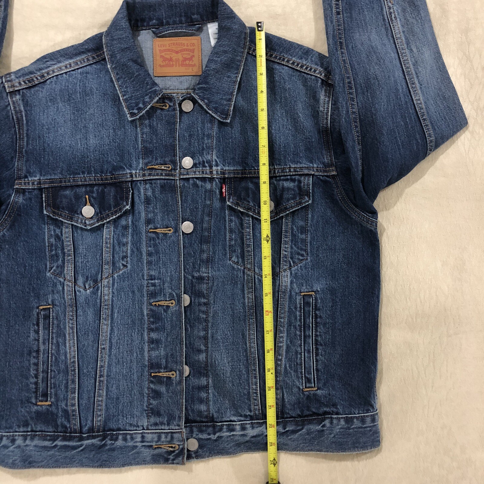 Levis Womens Jean Trucker Jacket Large Dark Blue Gem