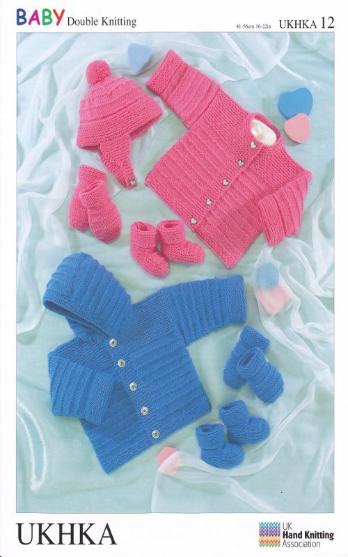 Double Knitting DK Pattern Baby Jacket Cardigan Hat Mittens Bootees UKHKA 12