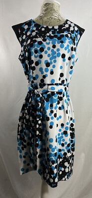 Emma & Michele Women's Sleeveless Dress Size Size 8 Polka Dots Blues Black Belt