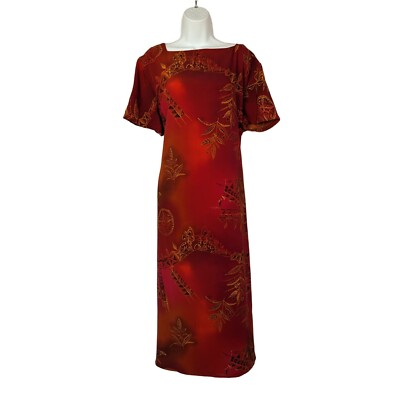 Trendy Women Midi Shift Dress Rust Burnt Orange Square Neck With Slit Size  2X | eBay