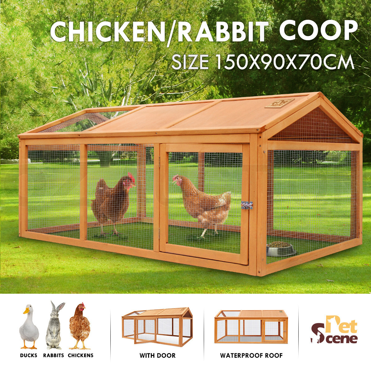 Chicken Run Coop Chook Cage Pen Shelter Wood House Rabbit Hutch