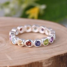 Multi Gemstones Eternity Ring 925 Sterling Silver Engagement Band Gift For Her