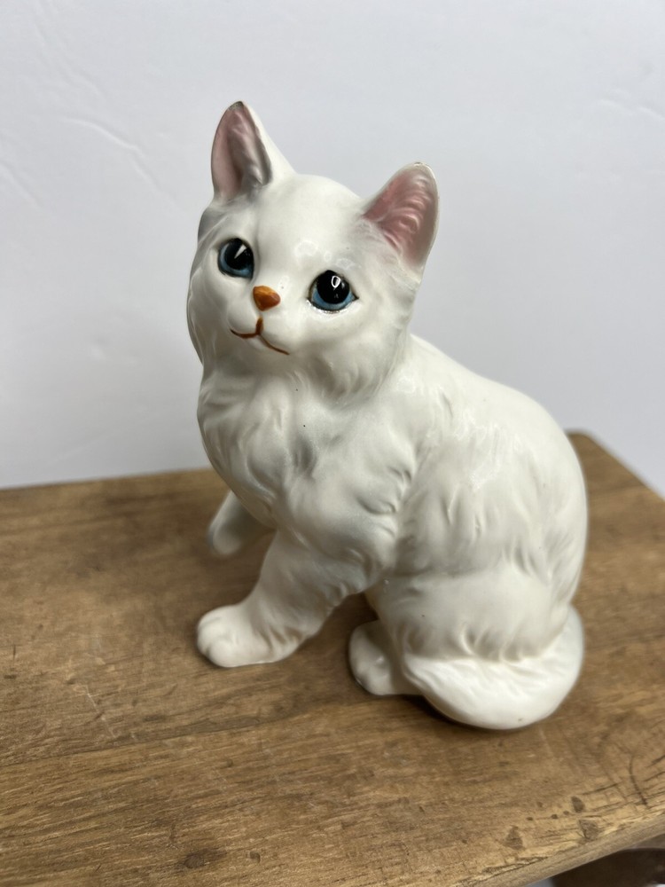 Vintage White Persian Kitty Cat Kitten Enesco Figurine E6312 Blue Eyes 5