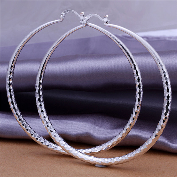 Fashion 925 Sterling Silver Ear Stud Big Hoop Earrings Wedding Jewelry UK