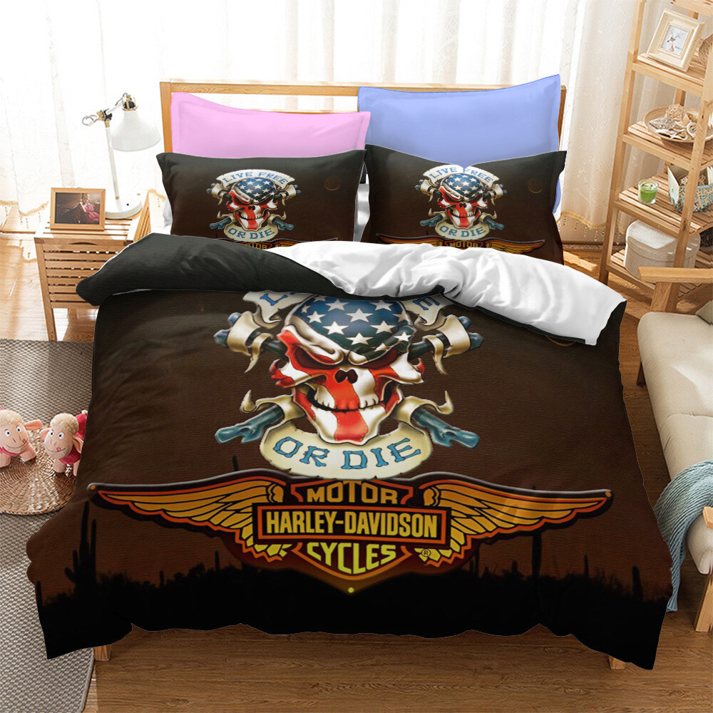 Harley Davidson Duvet Quilt Cover Pillowcase Bedding Set Single Double