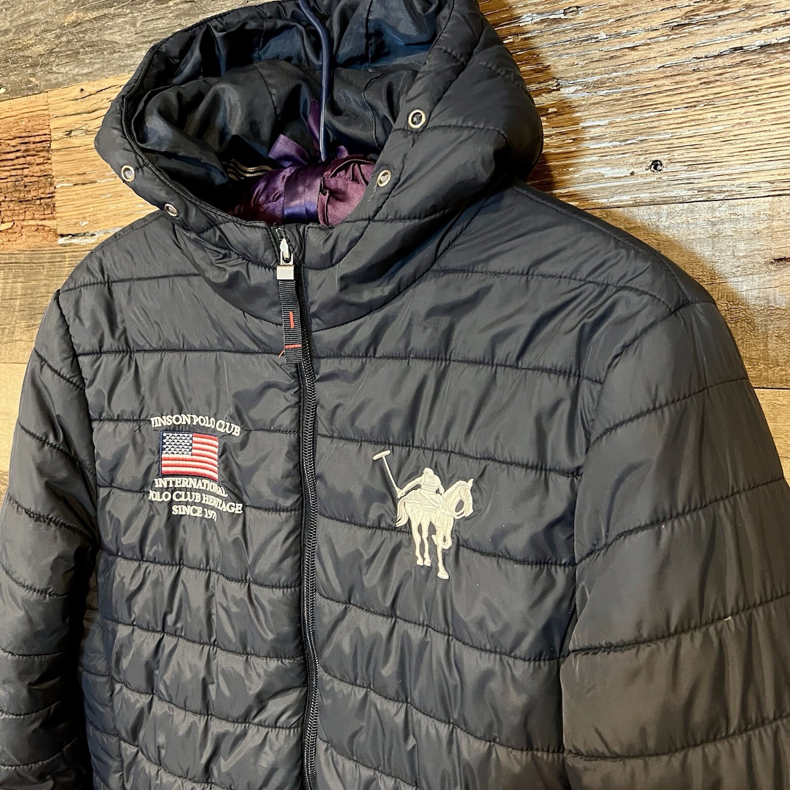 Vinson Polo Club donna nero puffer jacket ricamato logo pony taglia media