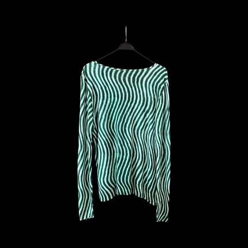 DRIES VAN NOTEN Len Lye Collection V Neck Long Sleeve Tee in Green & White M - Picture 5 of 12