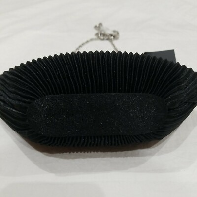 Past Times schwarze Abendtasche Art Deco Stil schwarz Plissee silber Kette AW09 Vintage