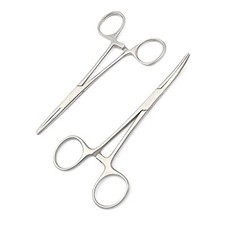NEW 2PC Set 6" Straight Curved HEMOSTAT FORCEPS LOCKING CLAMPS Stainless Steel
