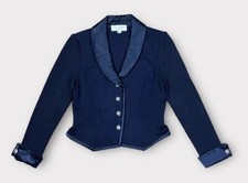 St John Evening Marie Gray Jacket Size 6 Blue Santana Knit Crystals Satin Y2K