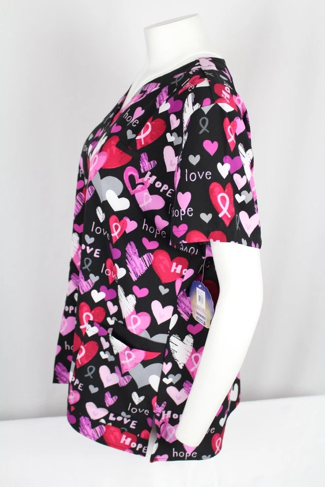Sanibel Scrubs Women's Hope & Love Scrub Top Black Pink Red - Image 2 of 3