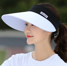 Women Summer Sun Visor Wide Brim Beach Hat Adjustable UV Protection Female White