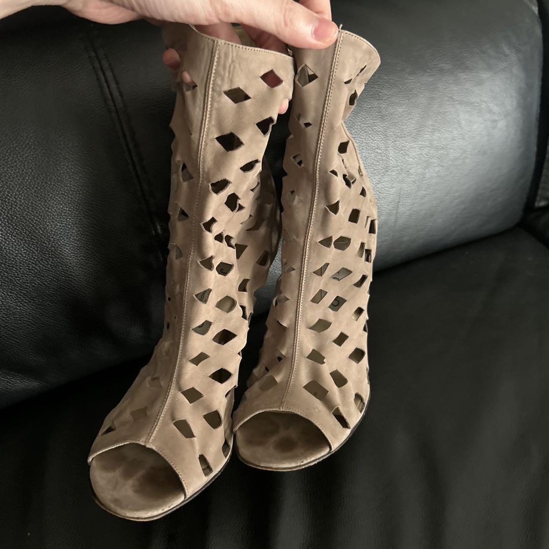 JIMMY CHOO ベージュ オープントゥ ハイヒール 38 Jimmy Choo Short Boots Pumps Open Toe Beige Suede Size 38 US