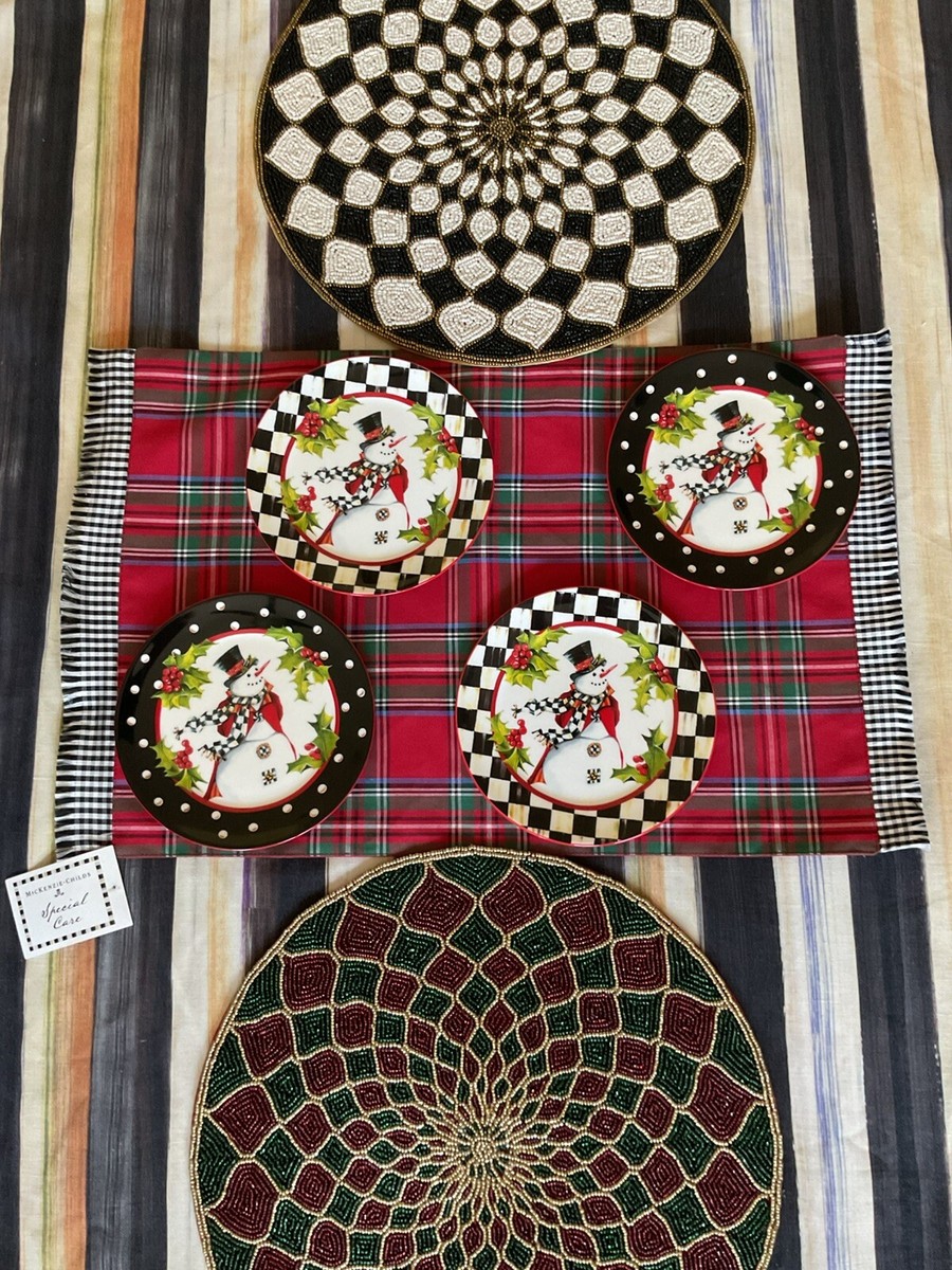 MacKenzie-Childs Top Hat Snowman Ceramic Salad/Dessert Plates With