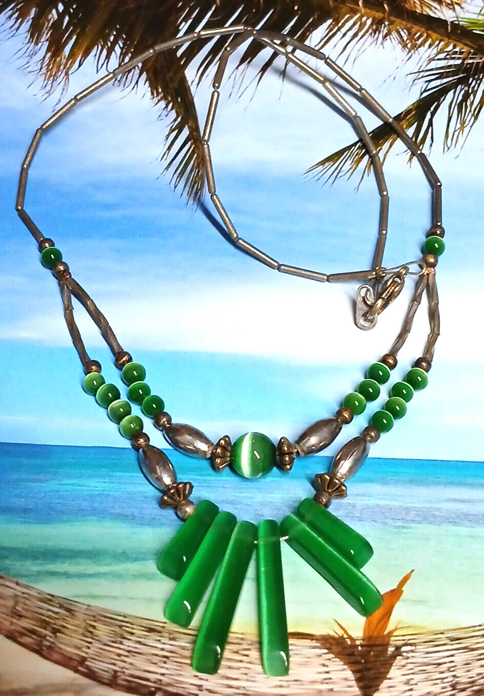 Handcrafted Double Strand Liquid Silver Necklace … - image 1