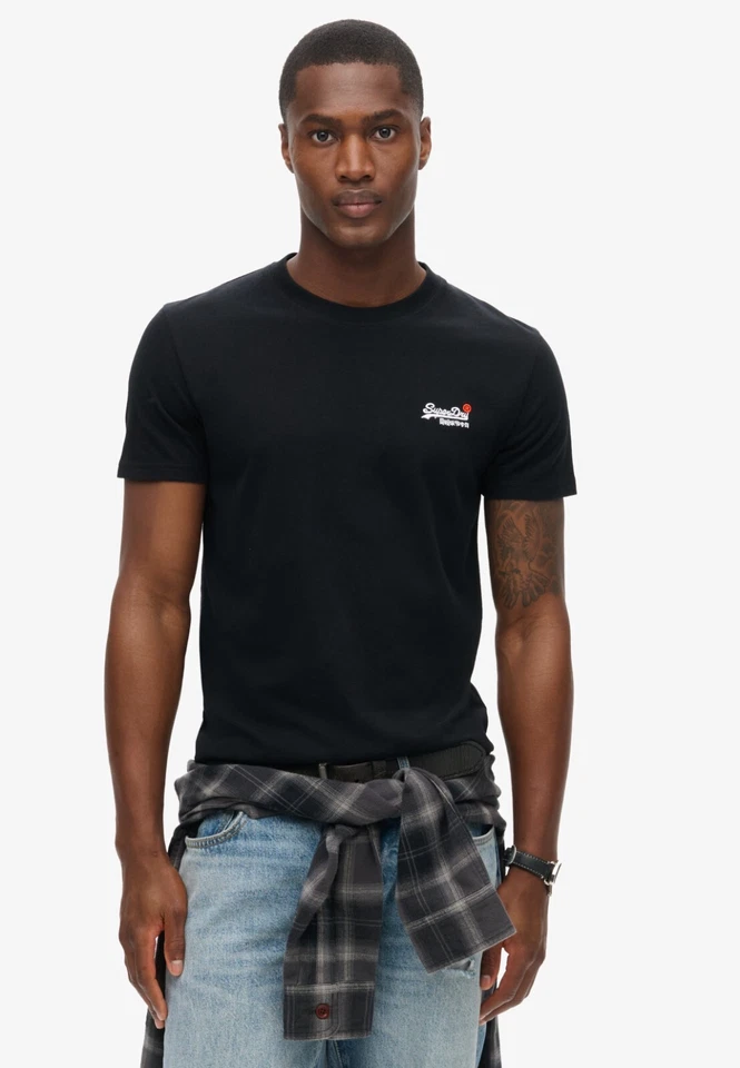 Superdry T Shirt Crew Neck Short Sleeve Contrast Emb Tee Black White Navy Blue - Image 2 of 4