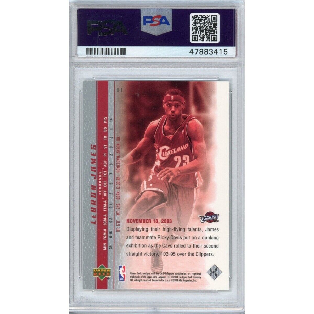 Graded 2003 Upper Deck LEBRON JAMES #11 Phenomenal Beginning