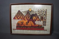 Rare Authentic Hand Painted Ancient Egyptian Pyramids Papyrus Framed