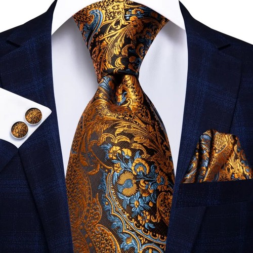 Conjunto de corbata de seda para hombre Hi-Tie floral rojo azul con cuadrado de bolsillo y gemelos - Imagen 45 de 52
