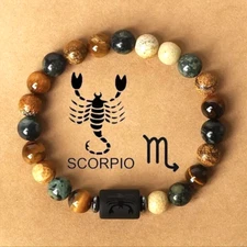 Stylish Zodiac Sign Scorpio Natural Stone Bracelet Tiger Eye Stone Men Women