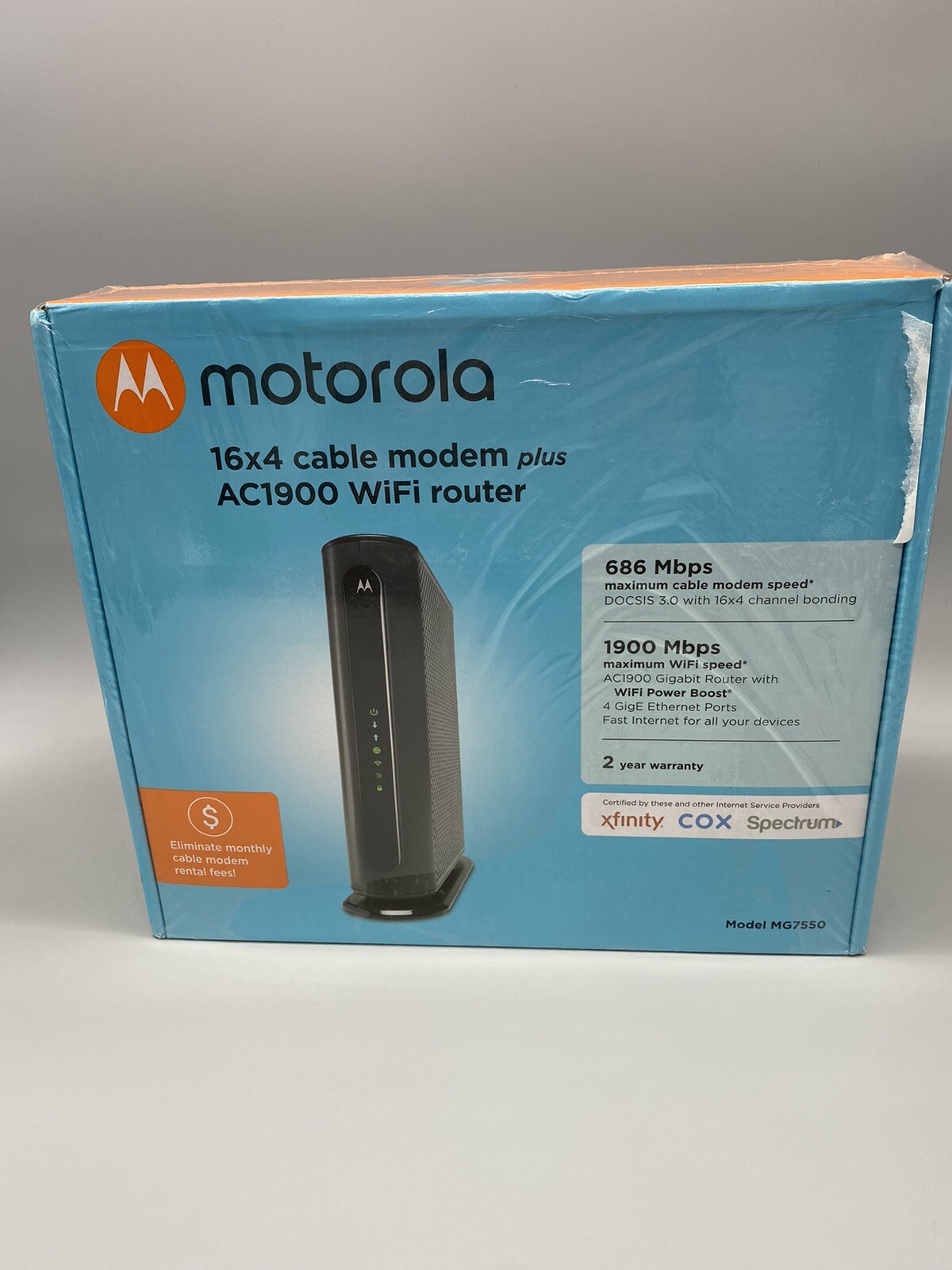 Motorola 16x4 Cable Modem Plus AC1900 WiFi Router Model: MG7550 Brand New In Box